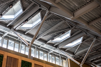Internal view of standing seam metal roof system