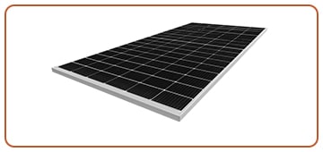 A single rectangular PV panel with a grid of dark photovoltaic cells, framed in white, is shown on a white background with a brown border. Garland UK