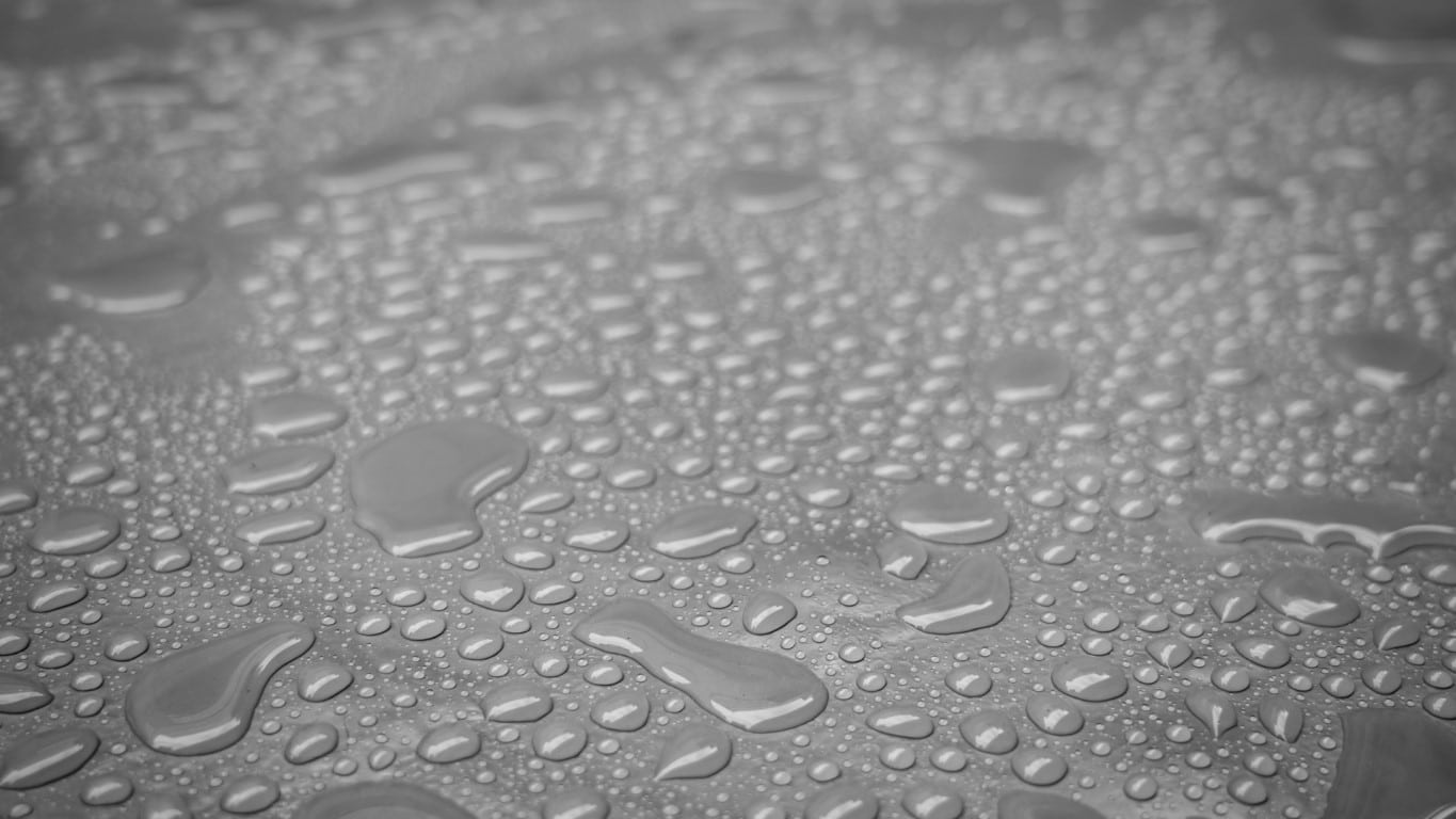 Close op of water sitting on top of a liquid waterproofing system