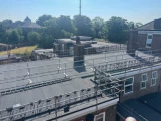 Rooftop view of The Memorial Hospital in London roof, recently refurbished with Garland UK's StressPly Flex Plus bituminous membrane system