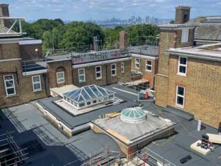 The Memorial Hospital in London roof, recently refurbished with Garland UK's StressPly Flex Plus bituminous membrane system