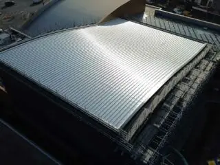 Completed storm-resilient metal roofing at SC2 Water Park leisure centre in Rhyl