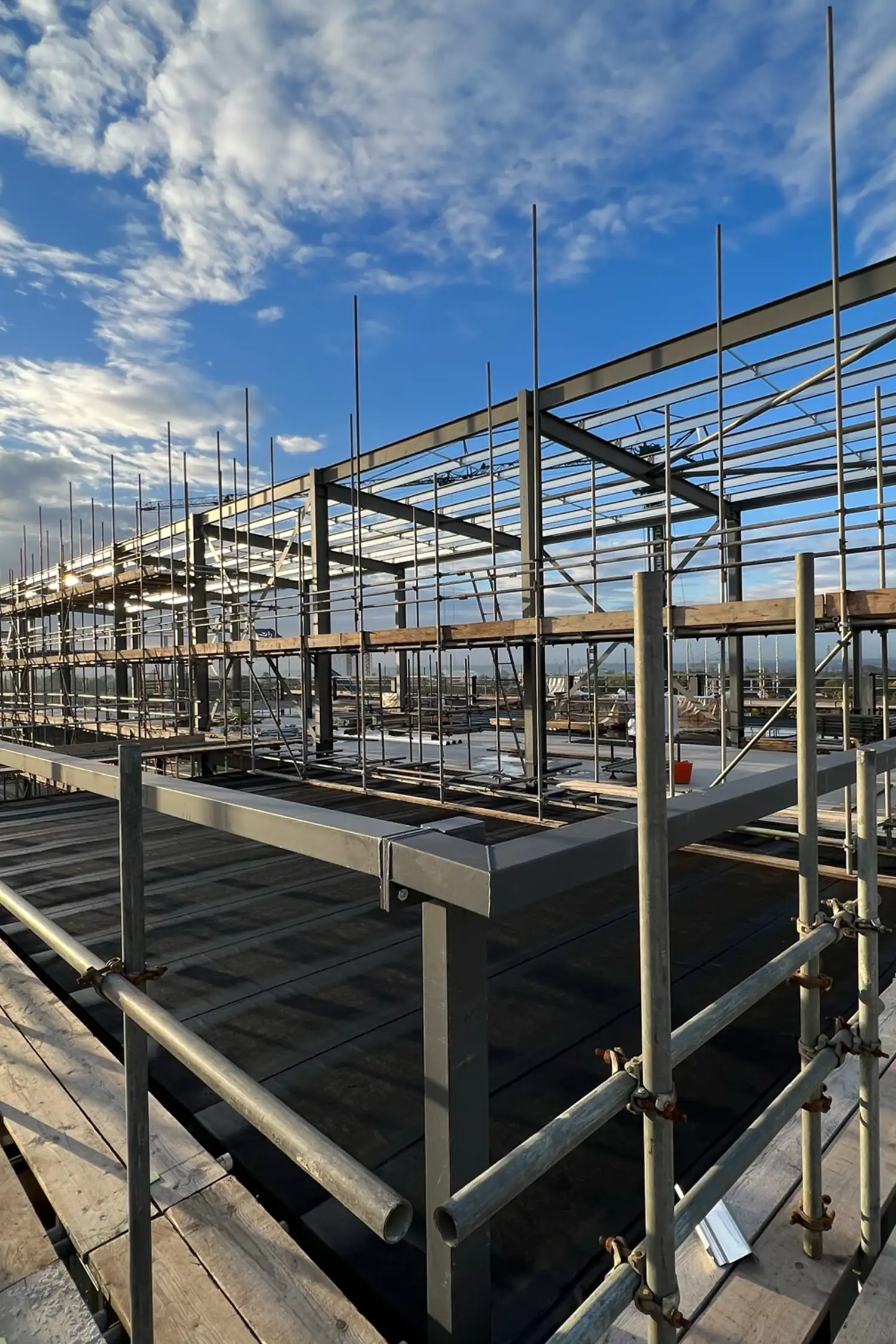 Steel frame construction with scaffolding for Southampton General Hospital extension project