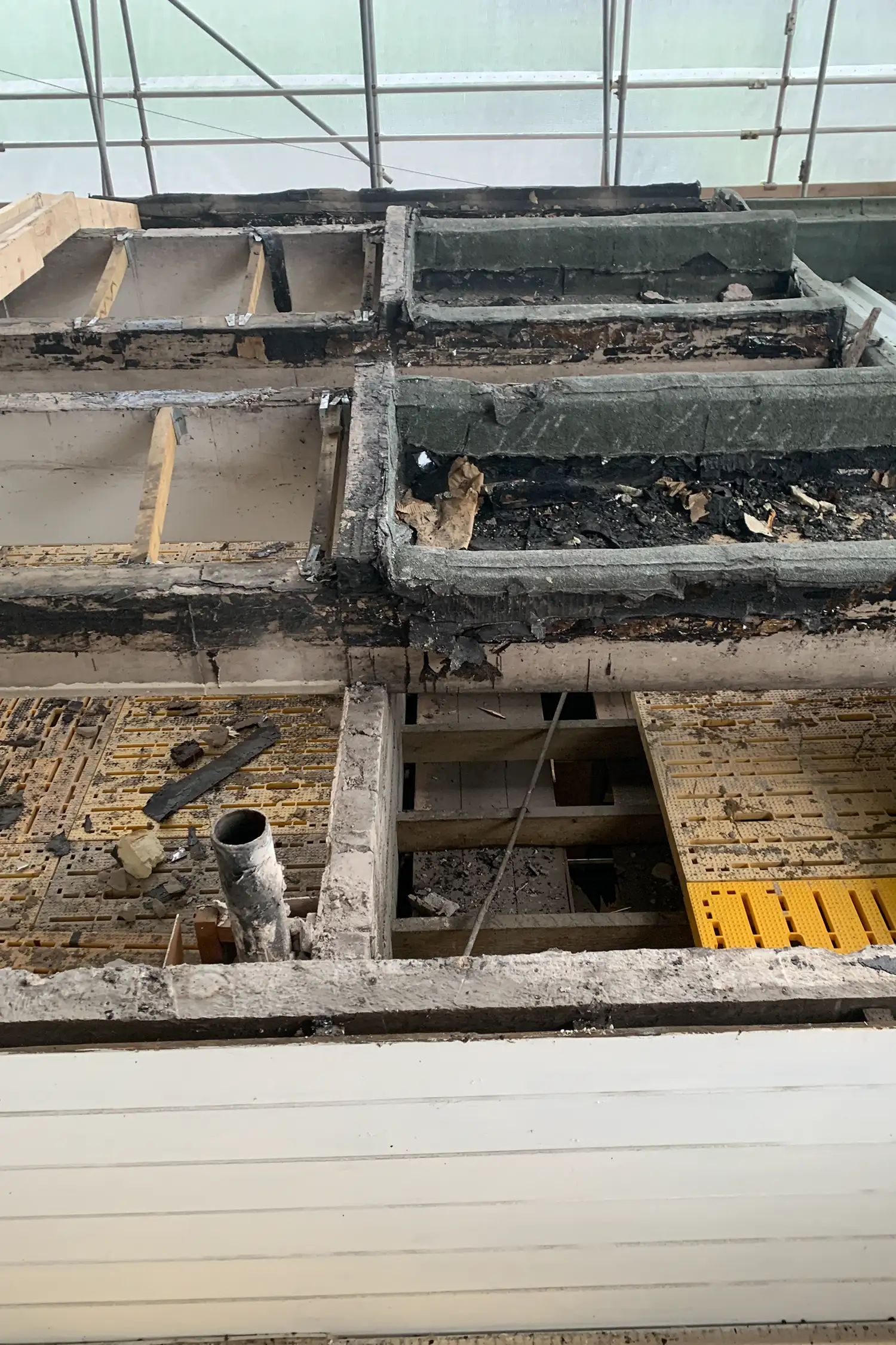 Deteriorated concrete planters and structural damage in greenhouse renovation project